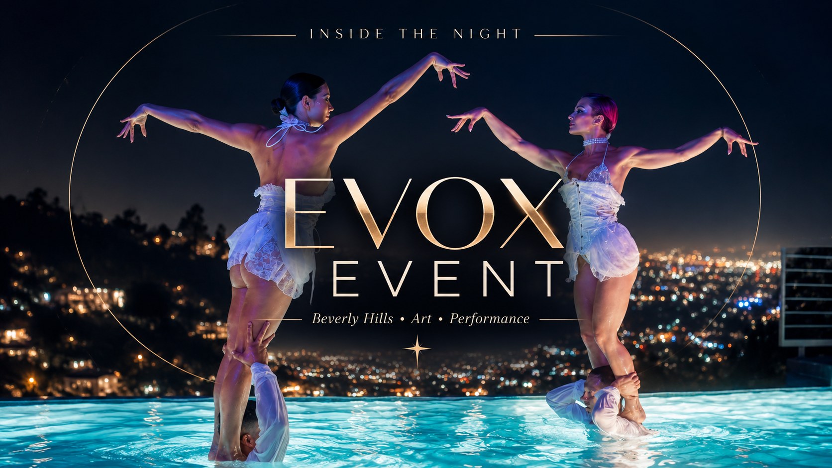 EVOX Event cover — performers in the pool at night